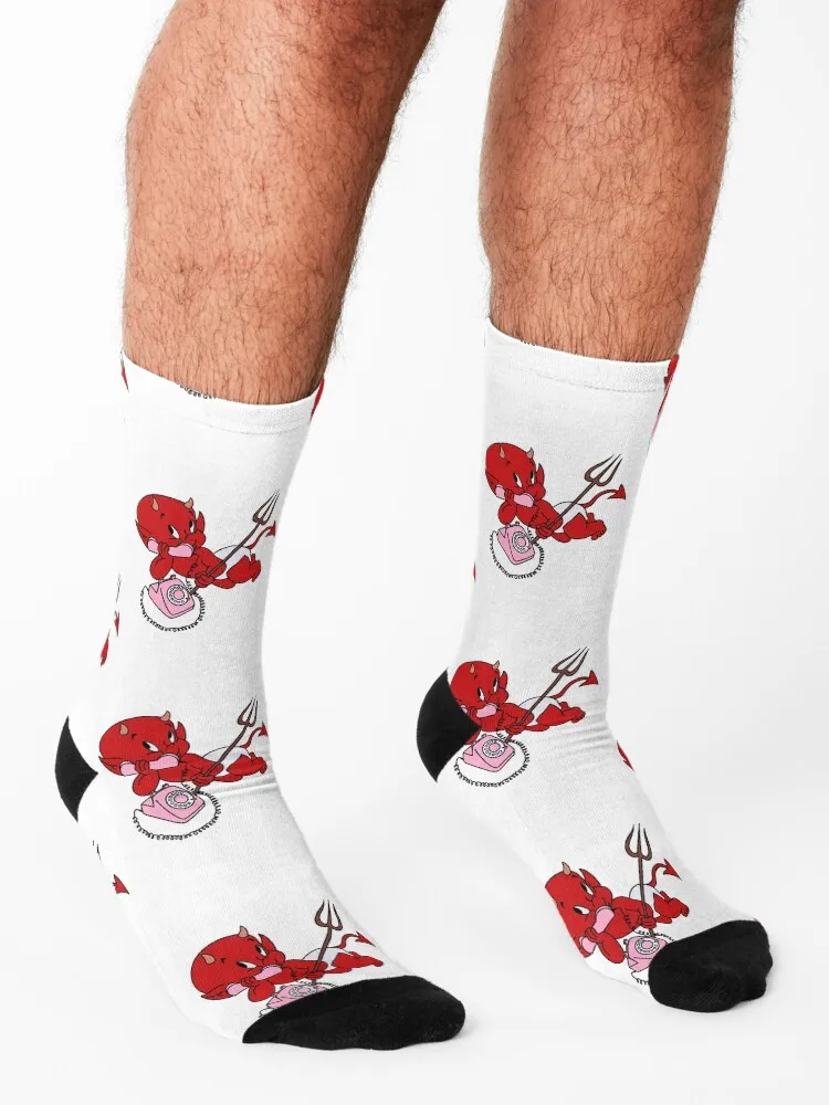 Hot Stuff the Little Devil Pink Phone Socks winter thermal colored Lots professional running Luxury Woman Socks Men's