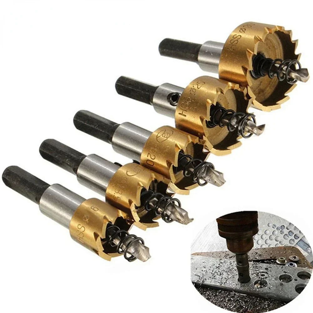 

5Pcs Titanium Coated HSS Drill Bit Hole Saw Set Stainless Steel Metal Alloy Cutting 16 18.5 20 25 30mm for Woodworking