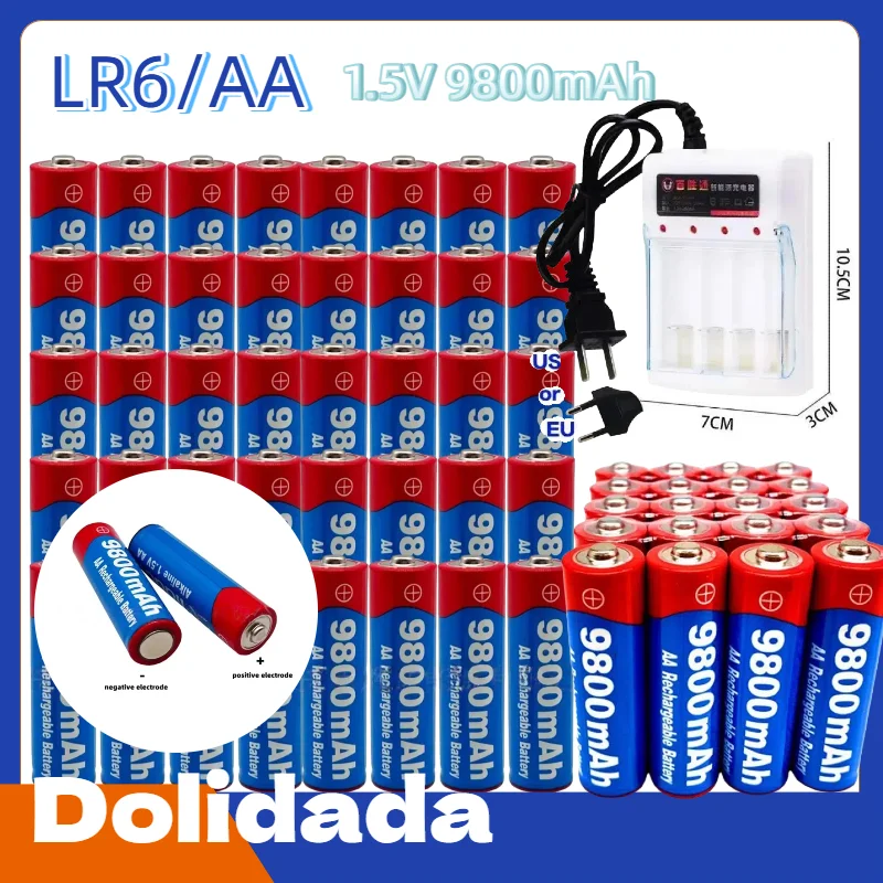 High Capacity 1.5V AA 9800mAh Rechargeable Batteries Long Lasting for LED Lights Toys Cameras Microphone Keyboard Remote Control