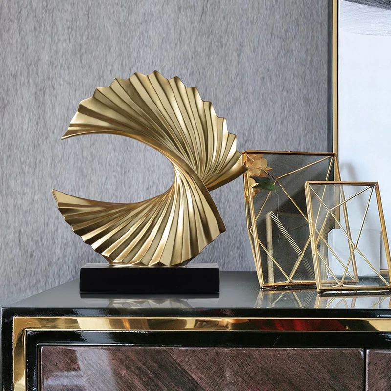 Modern Abstract Sculpture Art Deco Decor, Gold Ocean Wave Sculpture Large Home Decor Accents