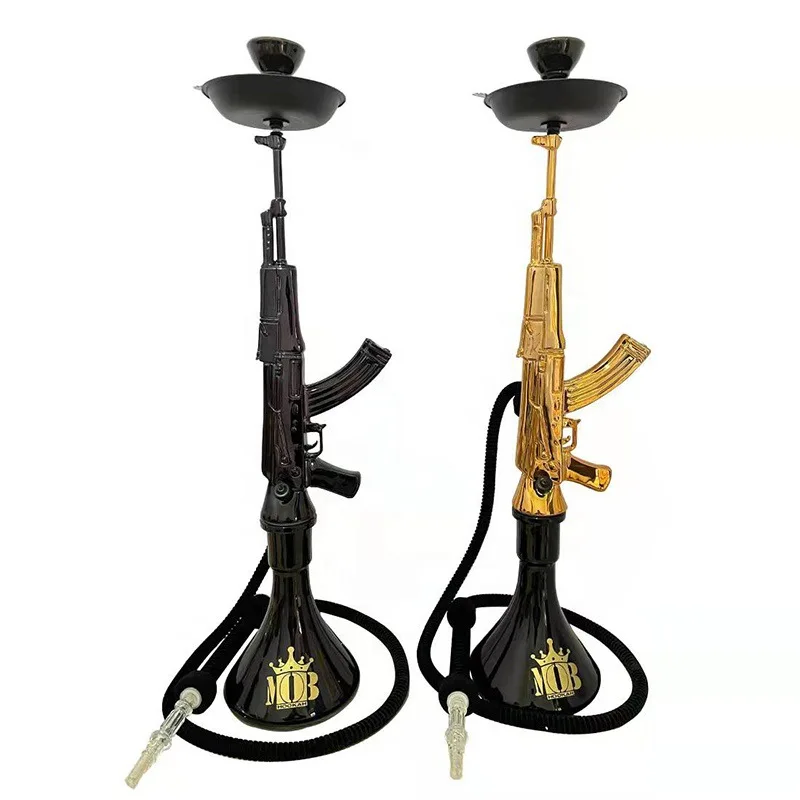 AK 47 hookah large stainless steel resin brick stone inlaid yellow gold with hookah bowl hookah shisha