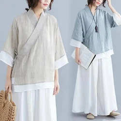 Liziqi Traditional Chinese Costume Tai Chi Uniform Casual Hanfu Tops Trousers Cotton Linen Clothes Retro Breathable