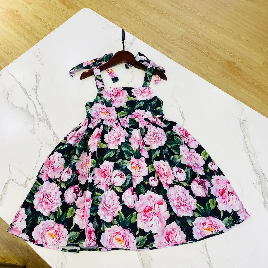 2024 New Girl's Princess dress Strap flower Dress cotton Children's Clothing Wholesale