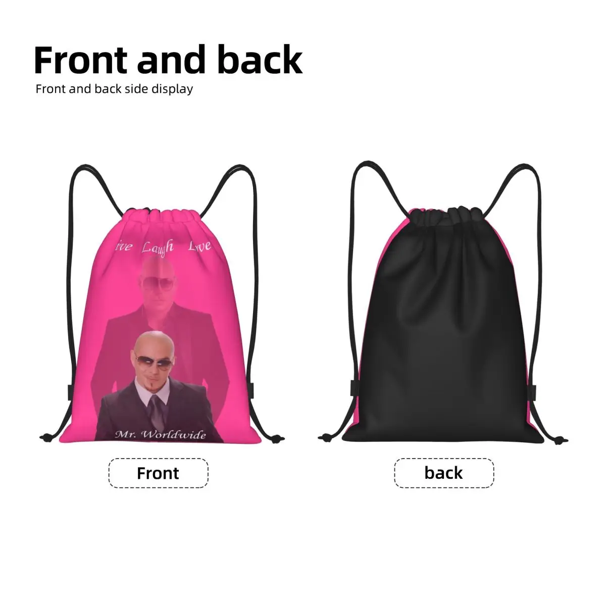 Mr. World Rapper Pitbull Drawstring Bags Men Women Foldable Sports Gym Sackpack Training Storage Backpacks