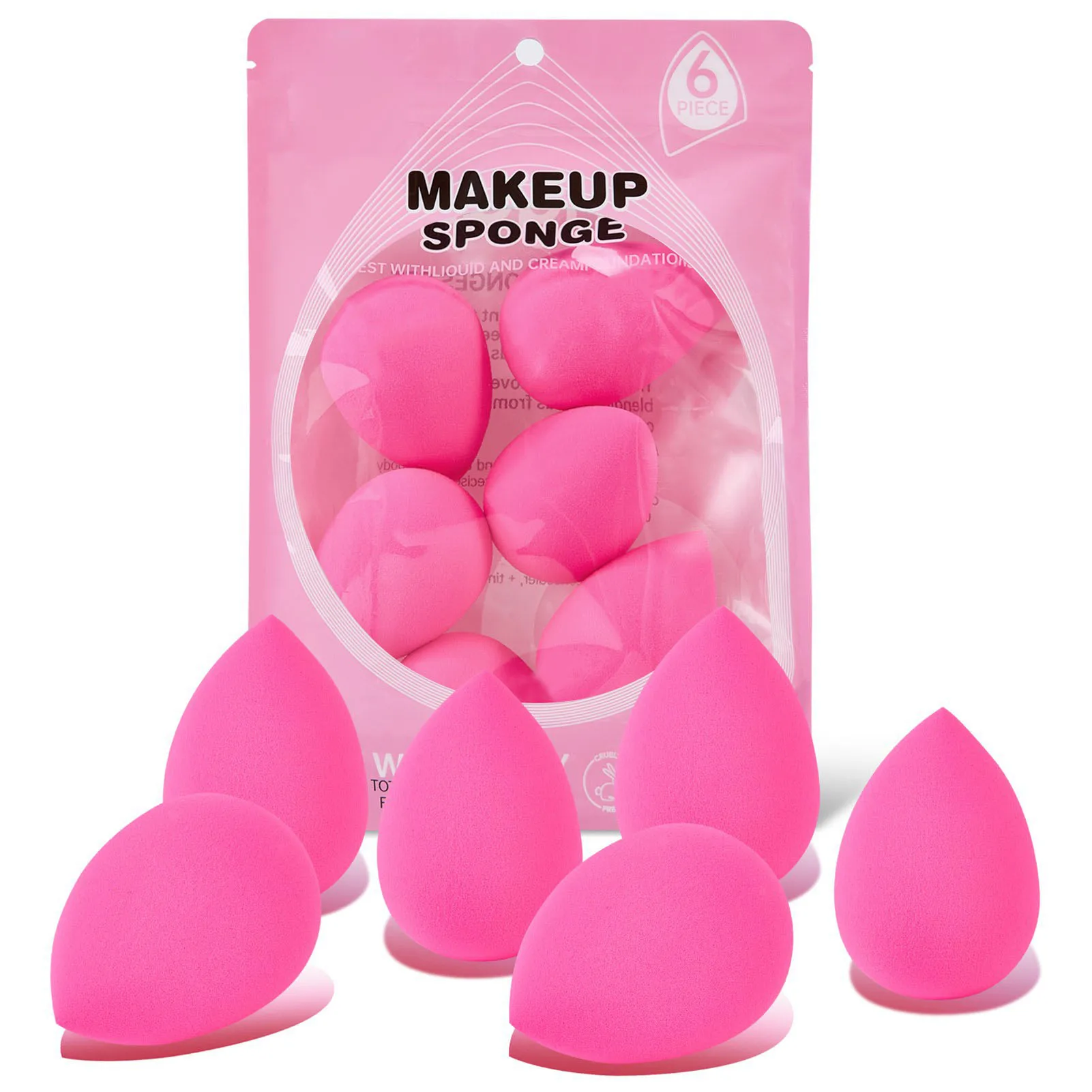 

6pcs Makeup Sponge Set Beauty Foundation Blending Sponge for Liquid Cream Powder Rosy Red