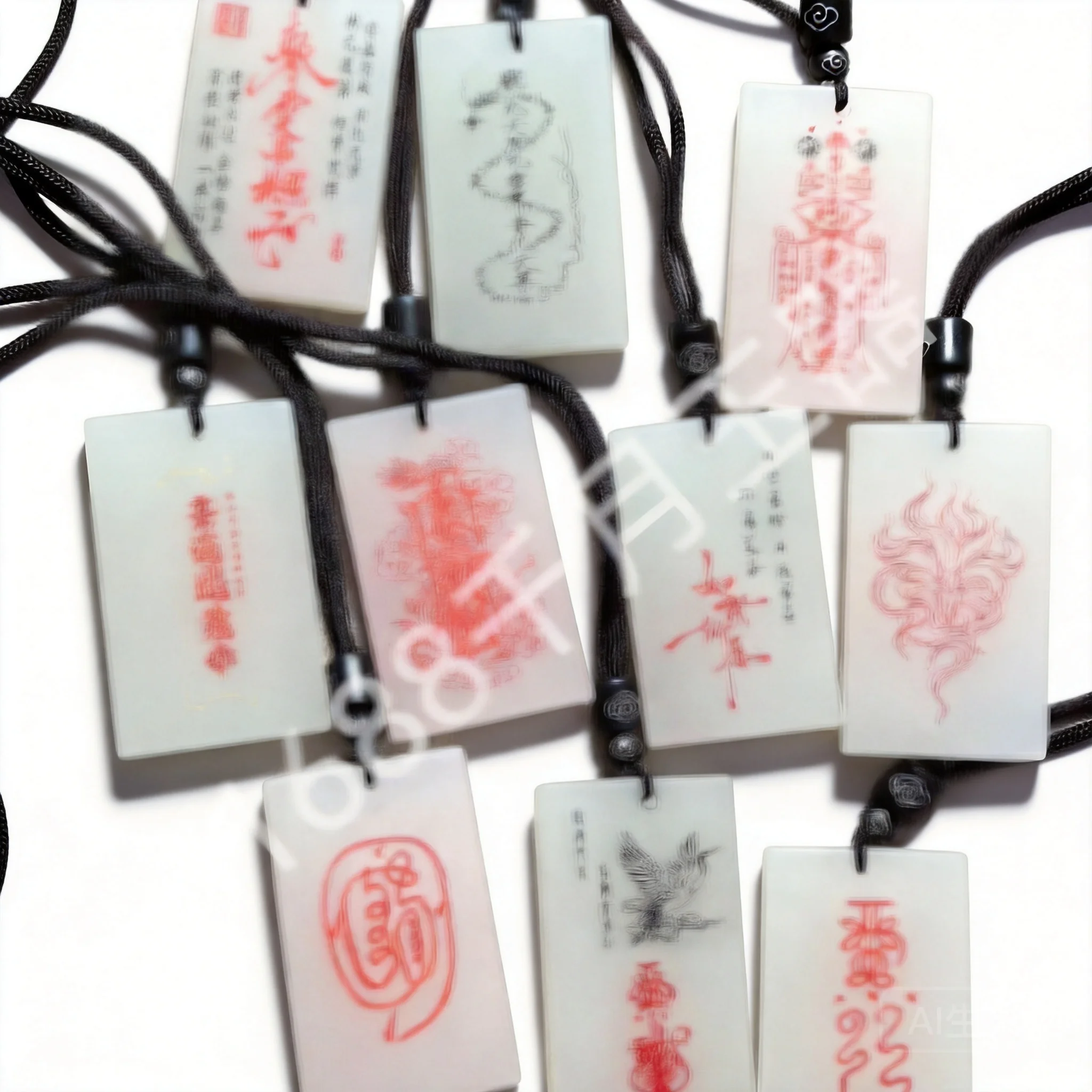Chinese Style Imitation Warm White Jade Taoist Amulet Pendant Auspicious Luck Wealth Blessing Fortune Protection Unisex Retro