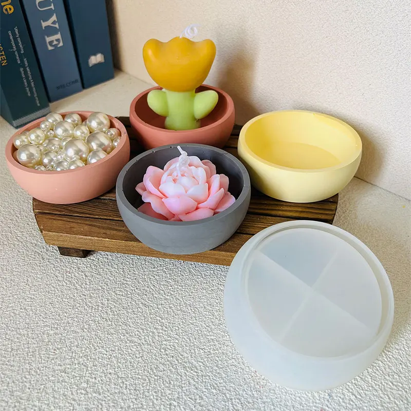 Round Bowl Shape Cement Candle Vessel Silicone Mold Garden Plant Planting Flower Pot Concrete Mold Ring Shape Candle Cup Mold