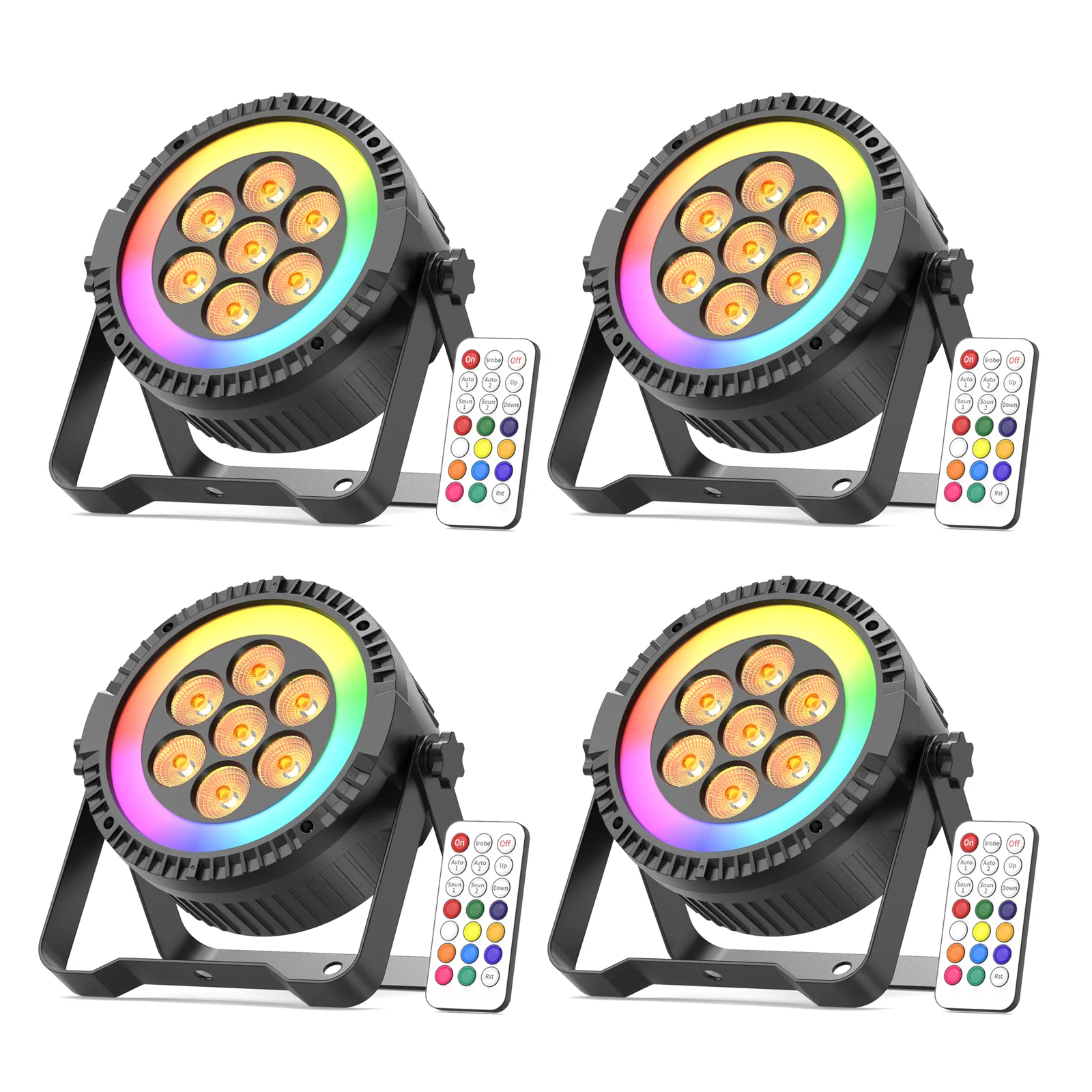 

Yiflamefly 4/8Pcs 70W RGBW LED Par Lights With Ring Strip 7PCS Lamp Beads Stage Light DMX512 DJ Lights For Wedding Party Bar KTV