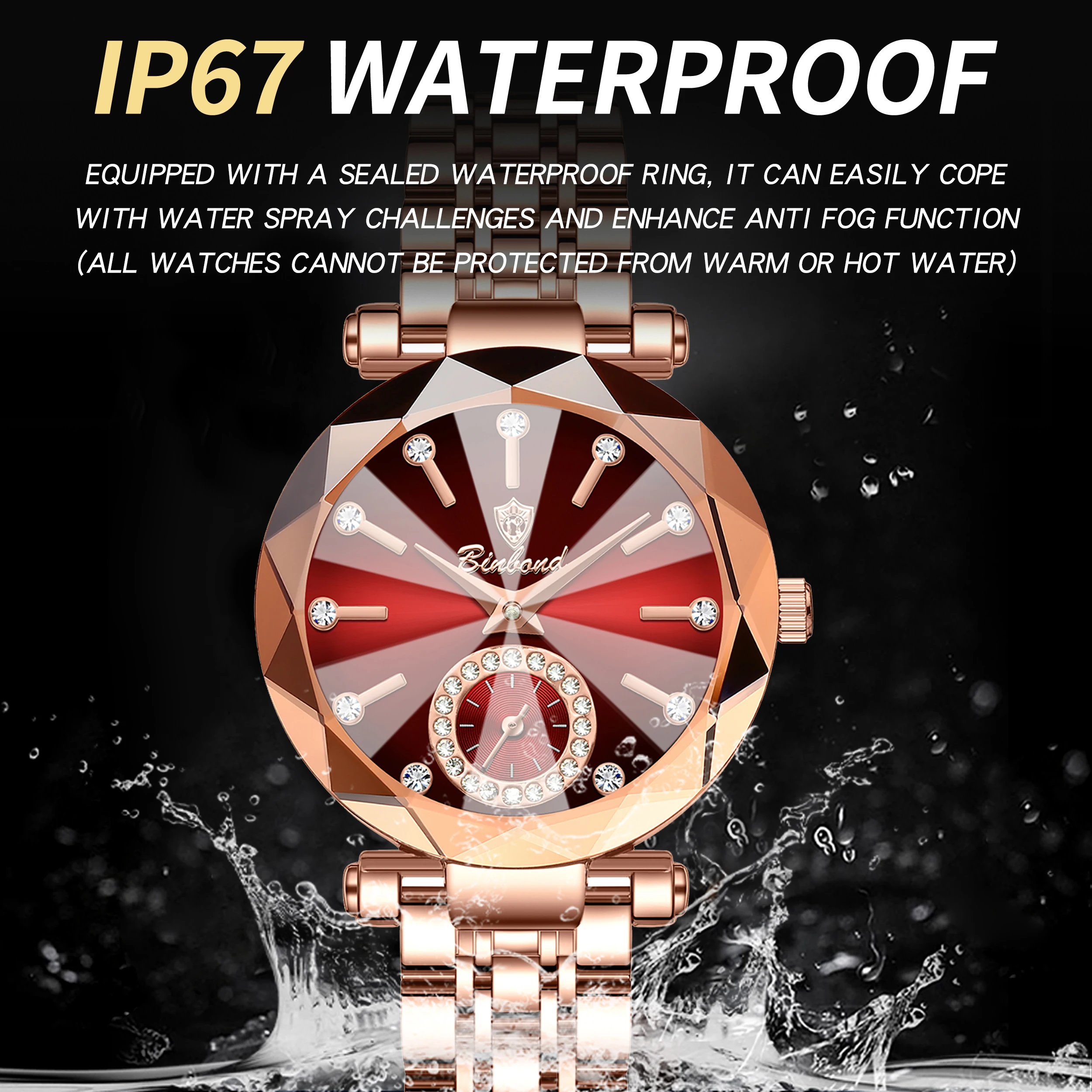 BINBOND Luxury Heart Of The Ocean Quartz Wristwatches For Lady Luminous Waterproof Week Women's Watches Fashion Casual Reloj
