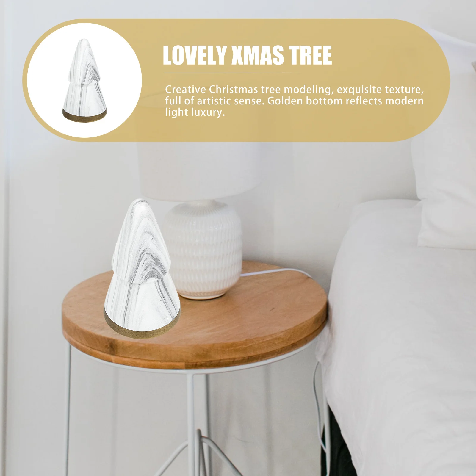 

Golden Ceramic Christmas Tree Sculpture Desktop Xmas Decoration for Home Office Bar Interior Geometric Holiday Table Decor