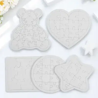 5Pcs Blank Coloring Puzzles Bear Square Round Pentagram Heart Shapes for DIY Painting Drawing Creativity Training