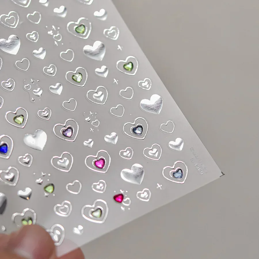 Olho de gato 5d gradiente europeu amor coração gema asa cristal geométrico colorido auto adesivo arte do prego adesivos manicure decalques