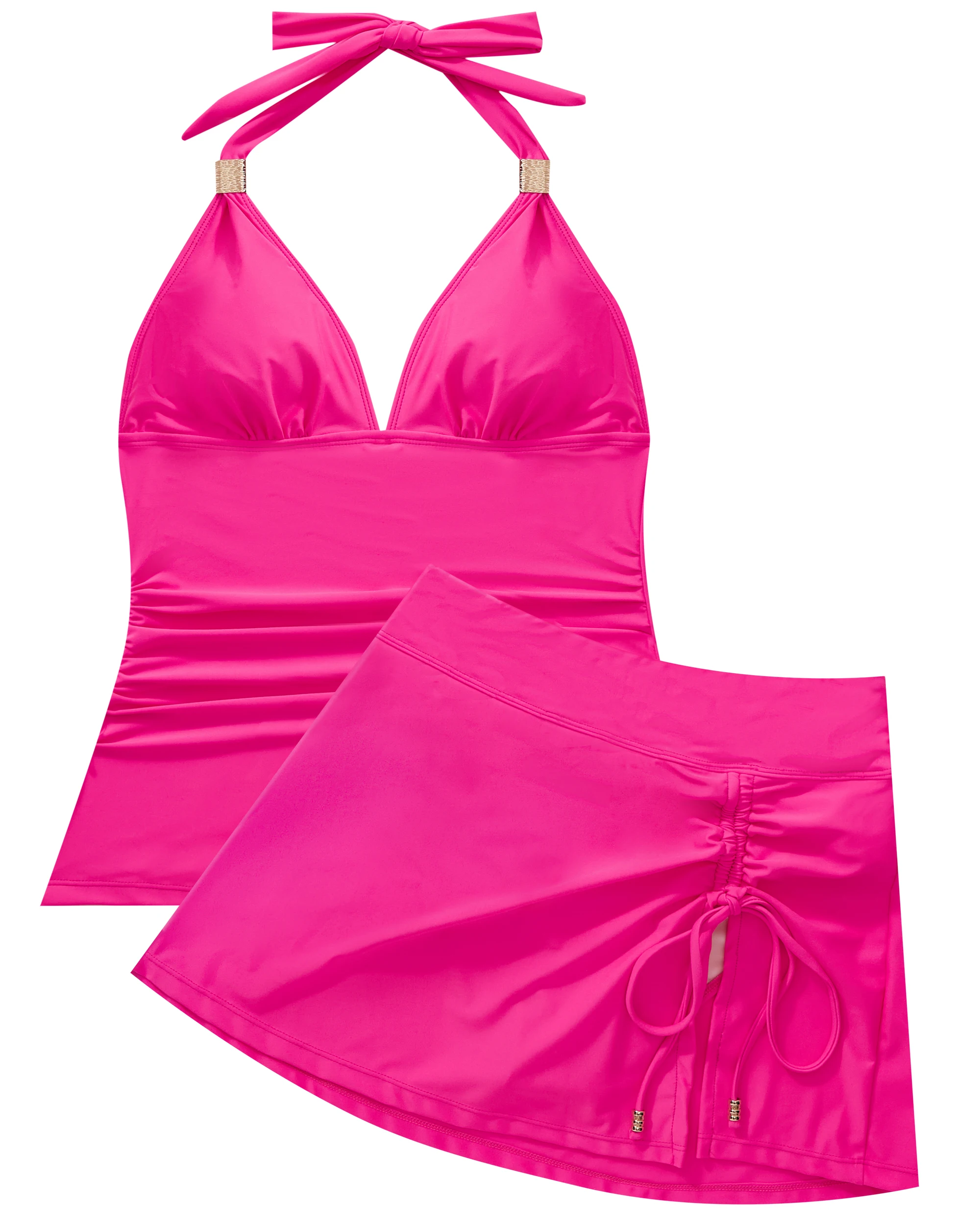 Damen Tankini-Set, Neckholder-Top mit V-Ausschnitt, Badeanzüge mit hoher Taille und Röcken, Bademode, Strandkleidung, Schwimmanzüge, Größe XXL, Tankini Mujer – Detail 31