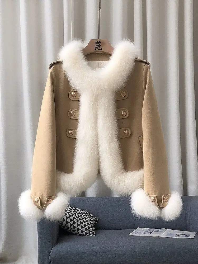 Double Breasted Leather Coats for Women Thick Jacket Warm Female Clothes Faux Fur Collar High Quality Winter New 2024 Outerwears