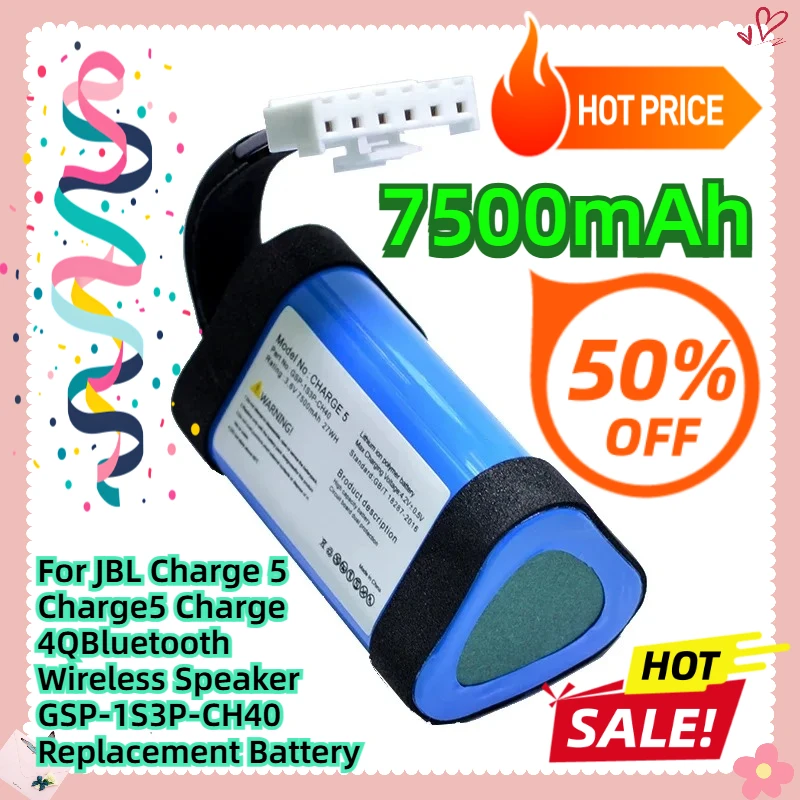 

3.6V 7500mAh For JBL Charge 5 Charge5 Charge 4QBluetooth Wireless Speaker GSP-1S3P-CH40 Replacement Battery