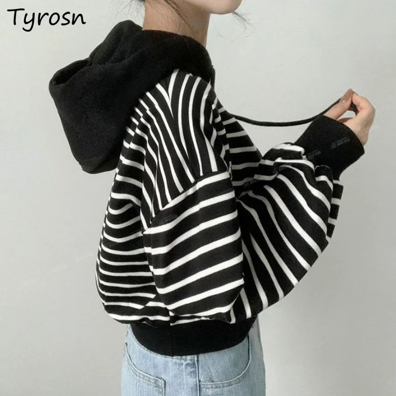 Hoodies Women Autumn Students Fashion Striped All-match Leisure Simple Loose Ladies Cozy Korean Style Sporty Stylish Sweet Daily