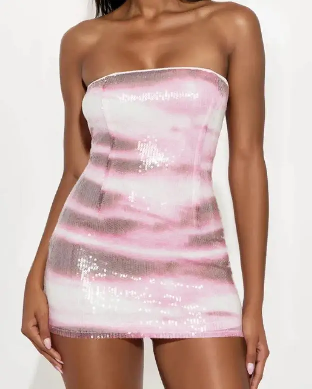 ชุดเดรสแฟชั่นใหม่หลากสีแบบไม่มีสายสำหรับผู้หญิง ชุดออกงานปาร์ตี้ผ้าซาตินเงา ชุดคลับแวร์ไซส์ใหญ่ ขายดี ไซส์ S-XL