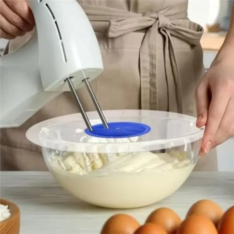 A50Q-Transparent Electric Hand Mixer Splash Guard Cover Anti Splatter Shield Lid Flexible Silicone Center Ring For Mixing 5Pc