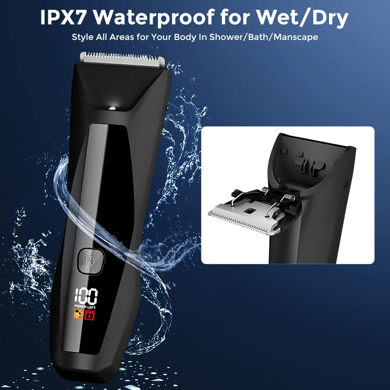 Sejoy Men Wet & Dry مع شاشة LCD قابلة لإعادة الشحن لقص الشعر وقاعدة شحن وتشذيب الشعر ومقص الشعر الحميم