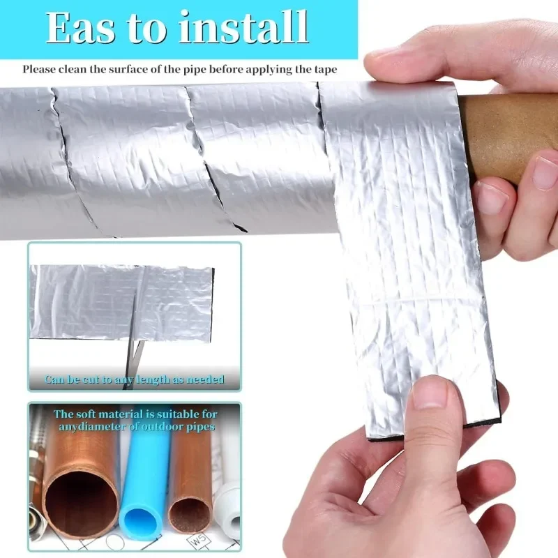 Outdoor Foam Keep Warm Pipes 2/10M Winter Pipeline Insulation Tapes Aluminum Foil Black Fire Protection Strong Tape Waterproof