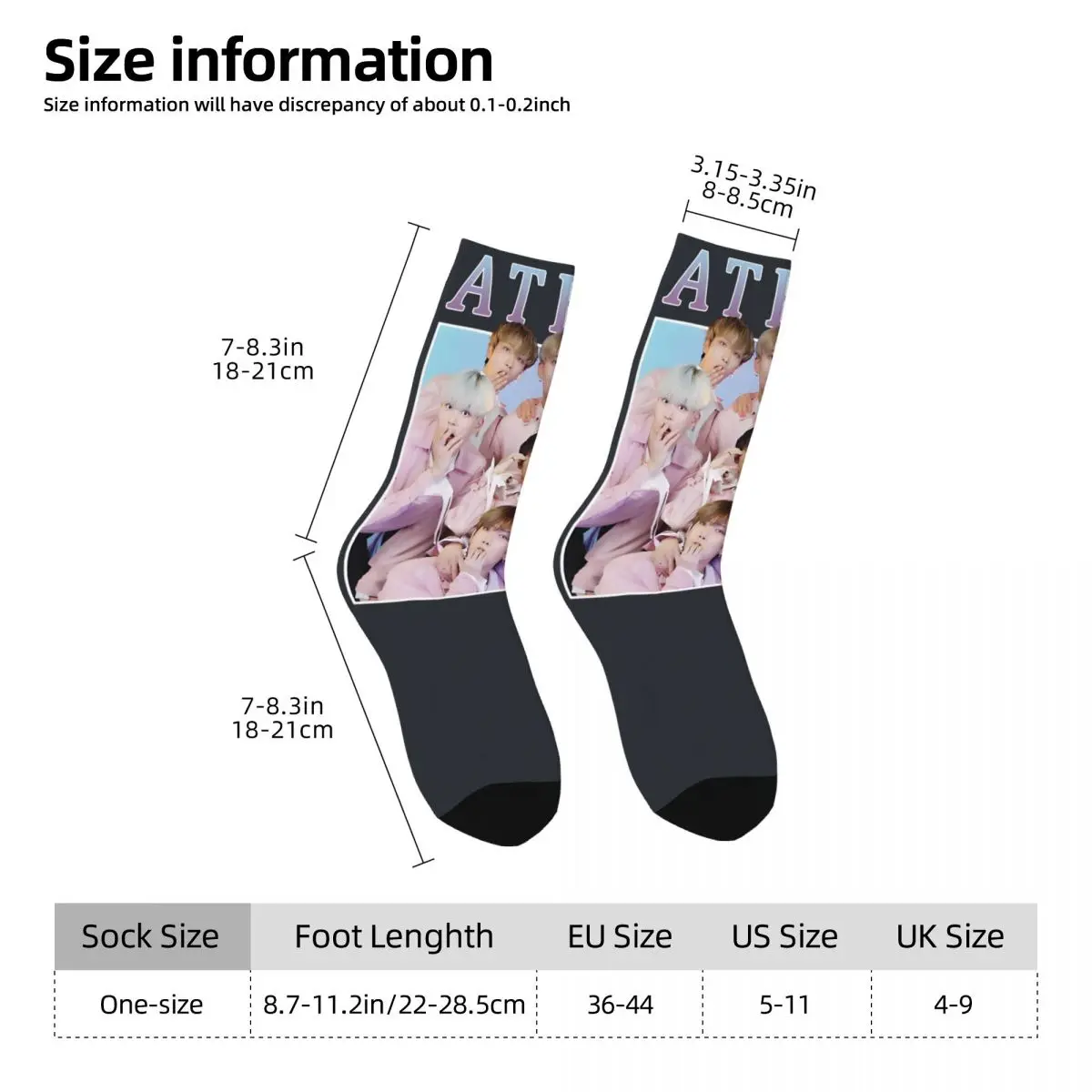 Hip Hop Vintage ATEEZ Cute Vintage Kpop Band 90S Crazy Men\'s Socks Unisex ATEEZ Pattern Printed Novelty Crew Sock tops fugees