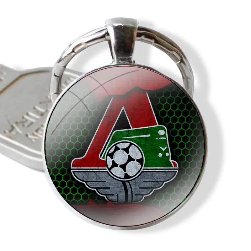 Keychain Handmade Glass Cabochon Key Ring Holder Pendant Key Chains Lokomotiv Moscow logo