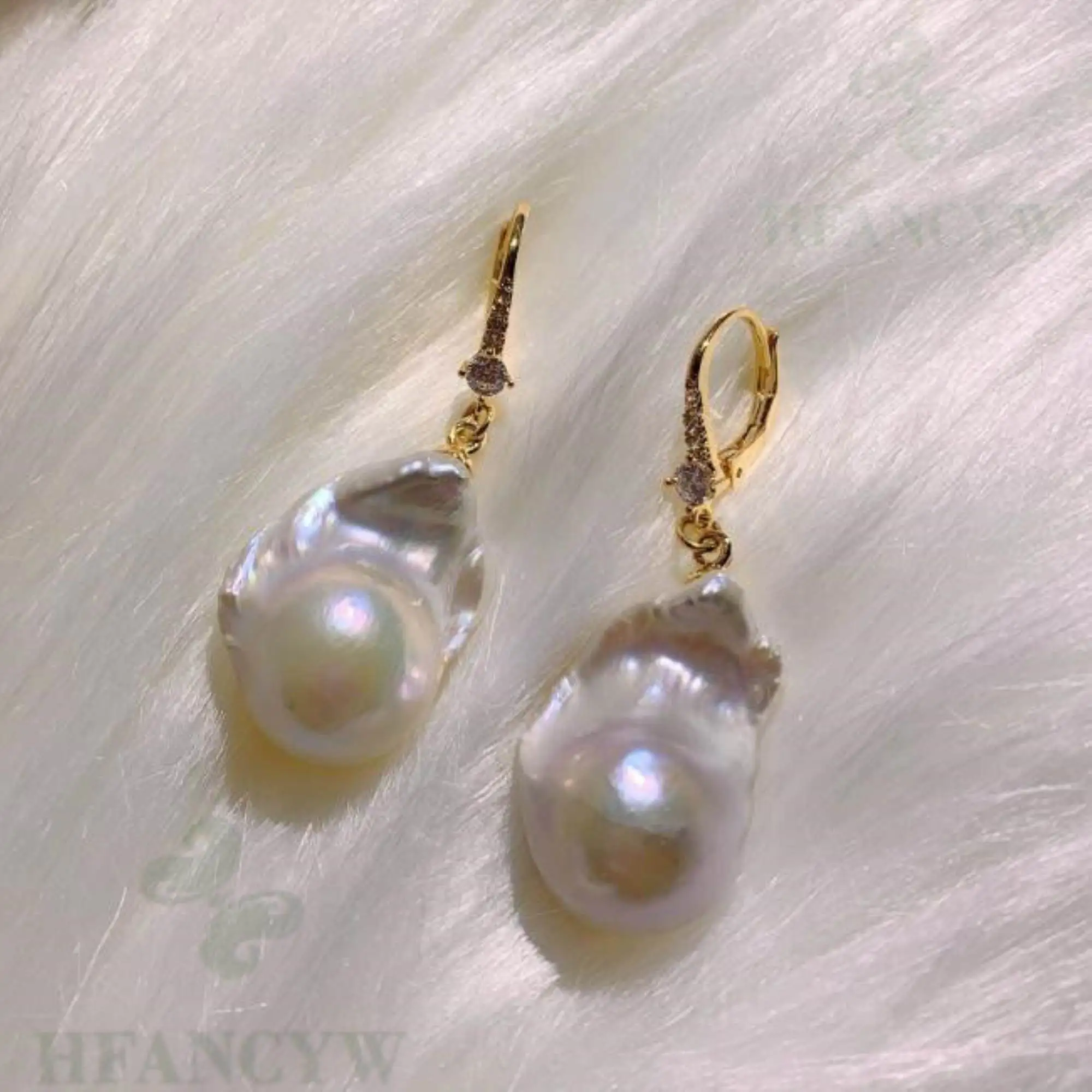 White Baroque Pearl Earring 18k Zircon Ear Stud  Crystal Dangling Women Party Silver Stud Gold Drop