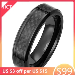 Kolmnsta 6mm 8mm Men's Black Carbon Fiber Inlay Ceramic Ring Korean Wedding Band Engagement Rings For Women Brand Couple Jewelry