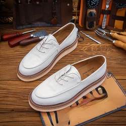 Platform Mens Genuine Leather Casual Shoes 2024 Summer New Outdoor Daily Fashion Handmade Comfortable Social Sneakers Shoes Man