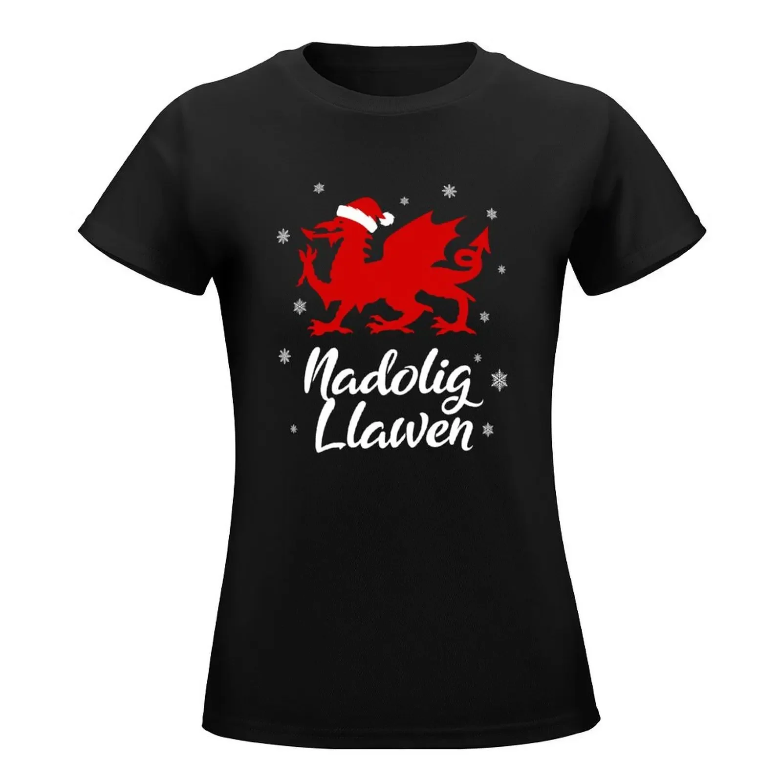 Nadolig Llawen Wales Welsh Cymru Merry Christmas Dragon T-Shirt tops Female clothing anime clothes Women's tops