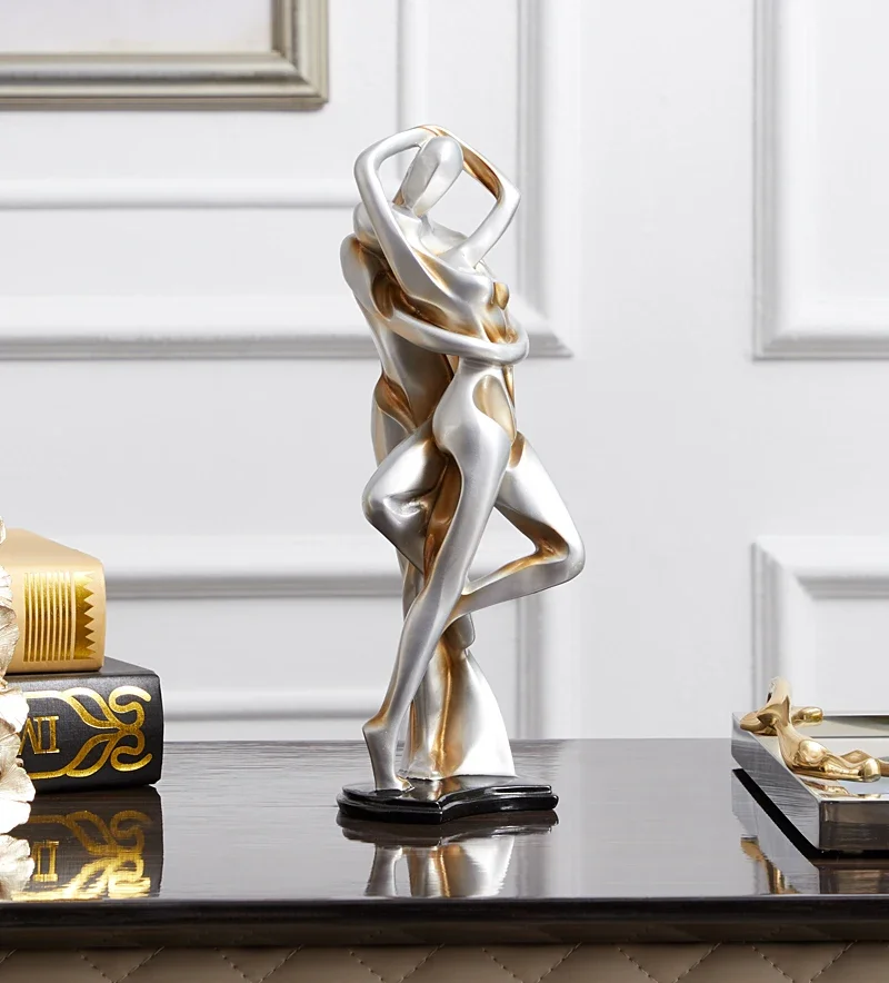 Creative Wedding Gift Hug Dancer Vintage Silver Home Decor Resin Model Abstract Sculptures Living Room  Wine Cabinet Decoration