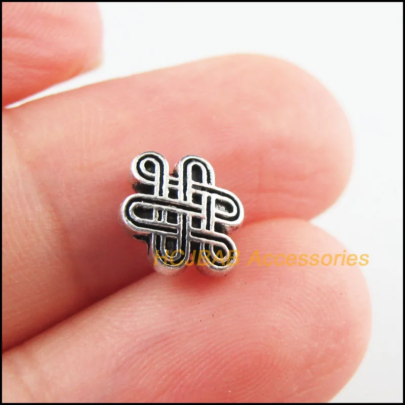 40Pcs Retro Tibetan Silver Tone Gold Antiqued Bronze Color Chinese Knot Spacer Beads Charms 7x10mm