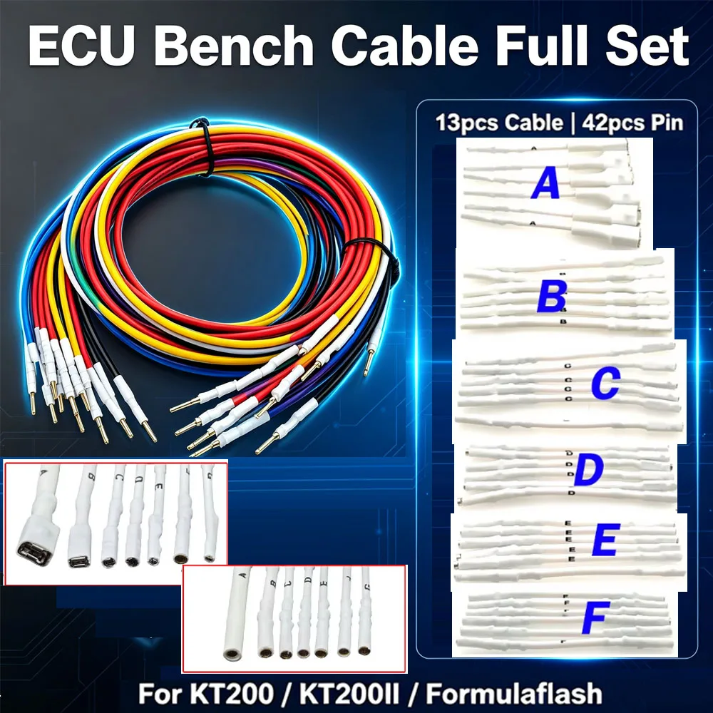 13pcs  For KT200II ECU Bench Cable for FormulaFlash 42pcs Pins ECU Connector for KT200 ECU Connect Cable ECU Pin Adapter Cable
