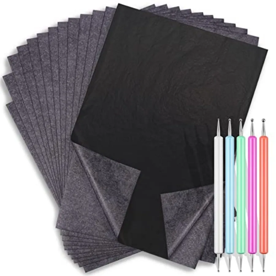 Carbon Transfer Copy Paper with Embossing Stylus Tool for Tracing, 30 Sheets Graphite Transfer Tracing Paper with 5 Pcs Embossi