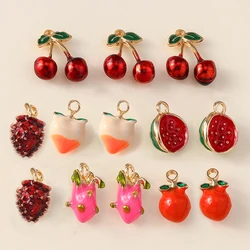 Leslie 5pcs Enamel Alloy Fruit Charms 3D Cherry Watermelon Peach Strawberry Pendants For Jewelry Making DIY Earrings Necklaces