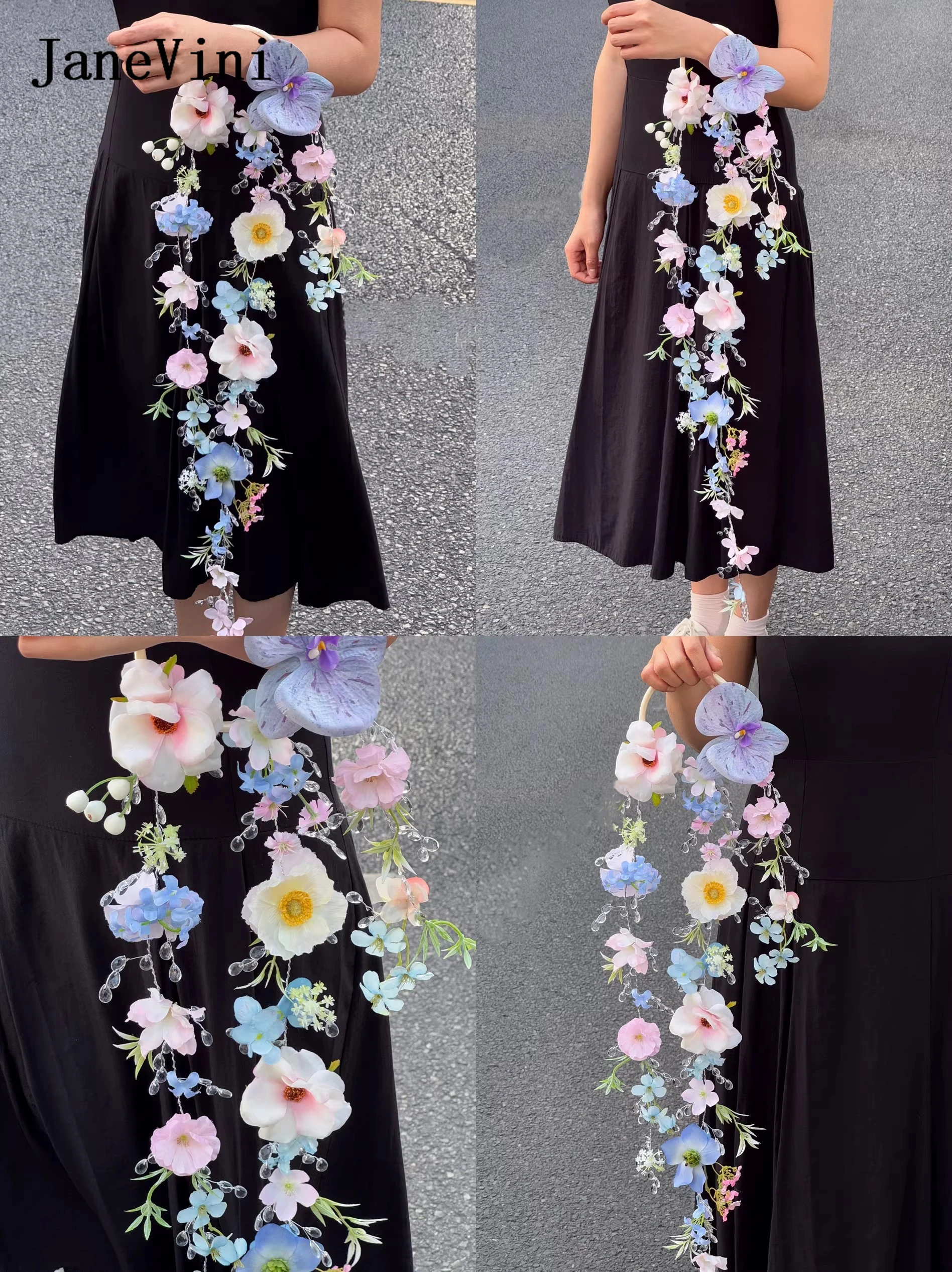 janevini-faux-flowers-wreath-cascading-artificial-flower-wrist-bouquet-waterfall-pink-bridal-wedding-bouquet-with-crystal-bukiet