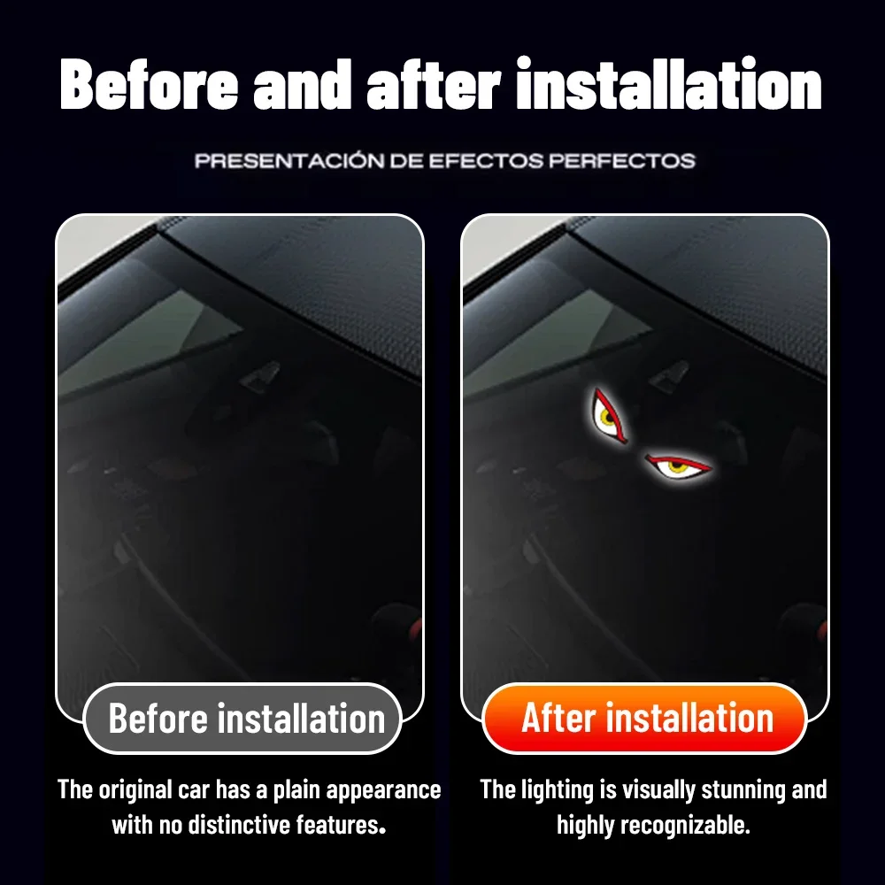 2026 Newest LED Dynamic Expression Neon Light Car Solar Devil Eye Light Car Rear Window Anti-Rear-End Warning Light