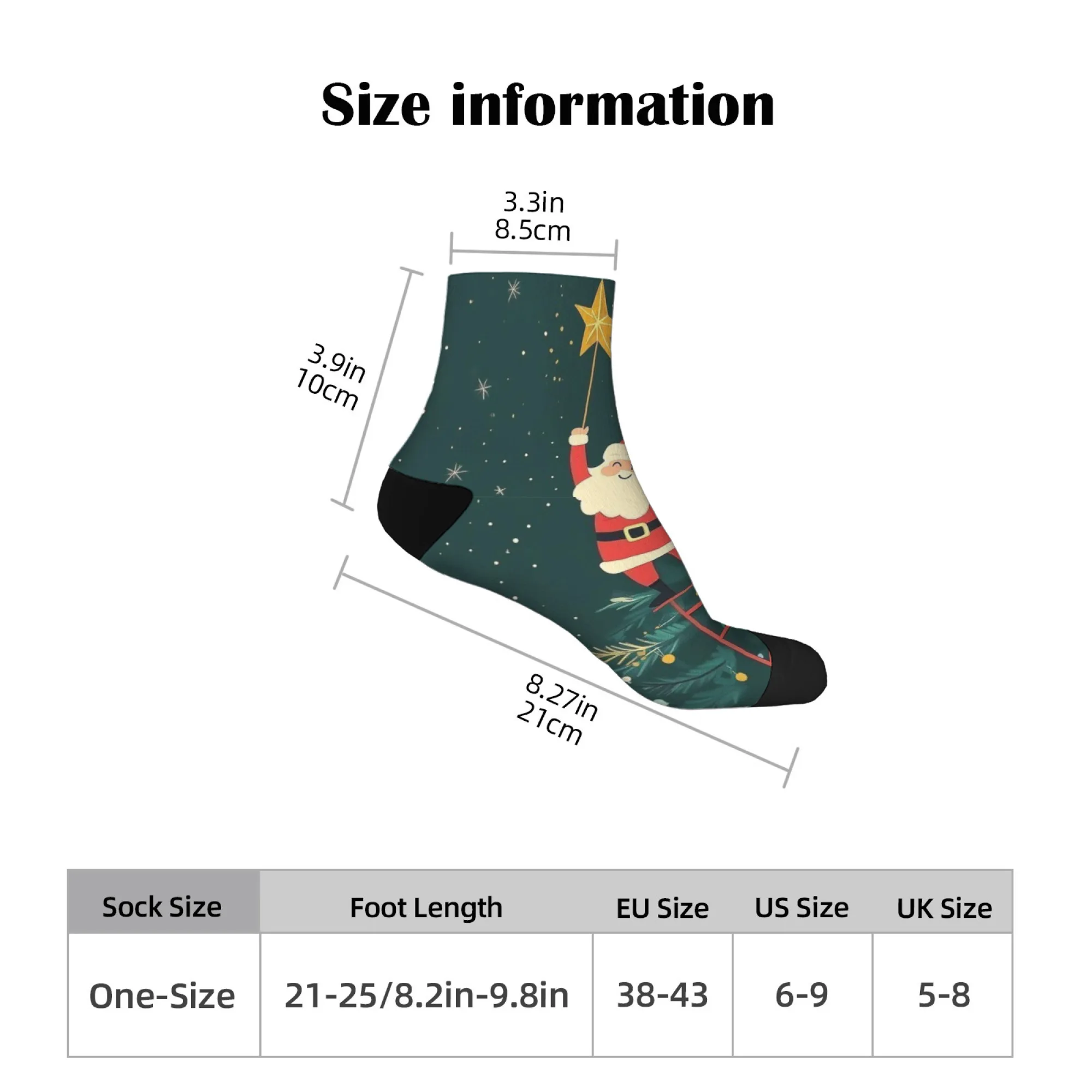 Santa Claus Print Short Socks Polyester Blend Comfortable Casual Socks for Women Men Soft Breathable Lightweight Fashionable