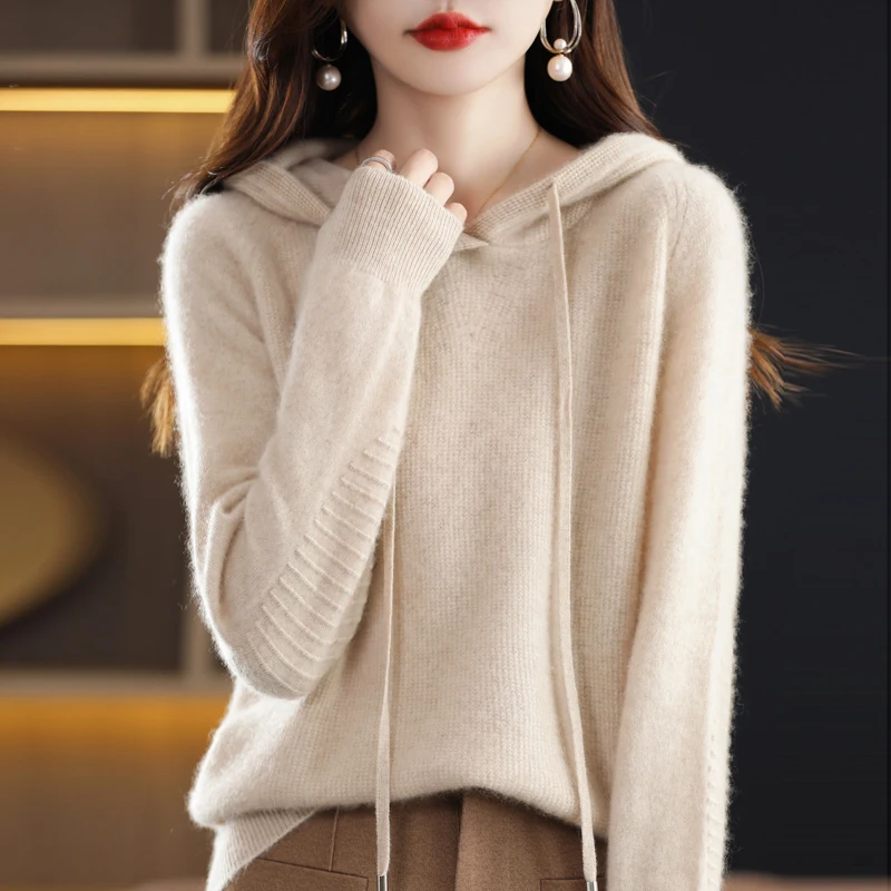 

Autumn Winter Cashmere Sweater Women Hooded cardigan Fashion Loose Casual Sweater Women's Thickened Tops Coat Korean Version