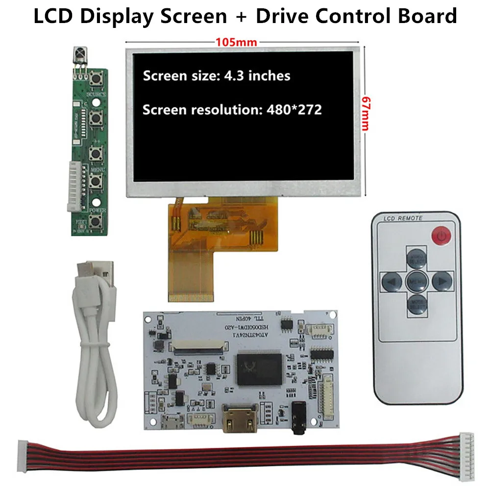 Layar Tampilan LCD 4.3 Inci 480*272, Panel Sentuh Resistif, Kit Papan Kontrol Driver Kompatibel dengan HDMI Audio Layar Sub Raspberry Pi