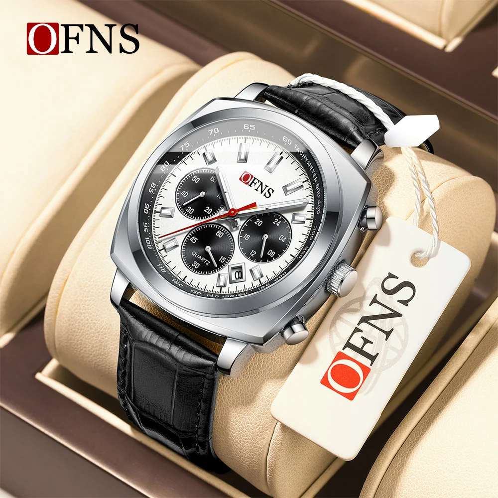 

OFNS Hot selling 1601 Men's Quartz Watch Square Three Eyes Six Needle Timing Multi functional Waterproof Calendar Men's Watches