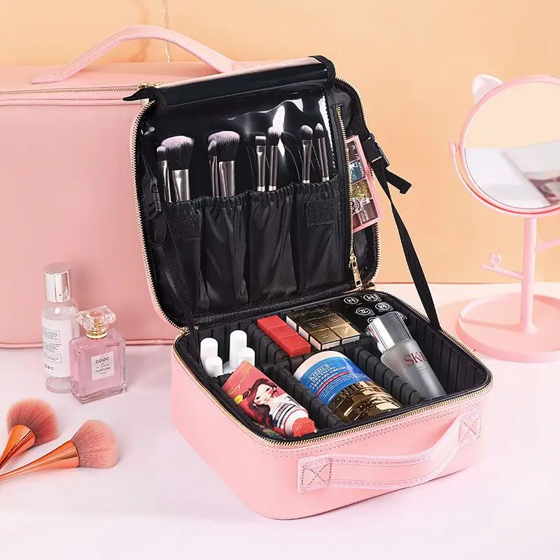 

Cosmetic Bag Sweet Portable Travel Portable Cosmetic Storage Bag Water-Repellent ClothPULeather Detachable Partition Korean Styl