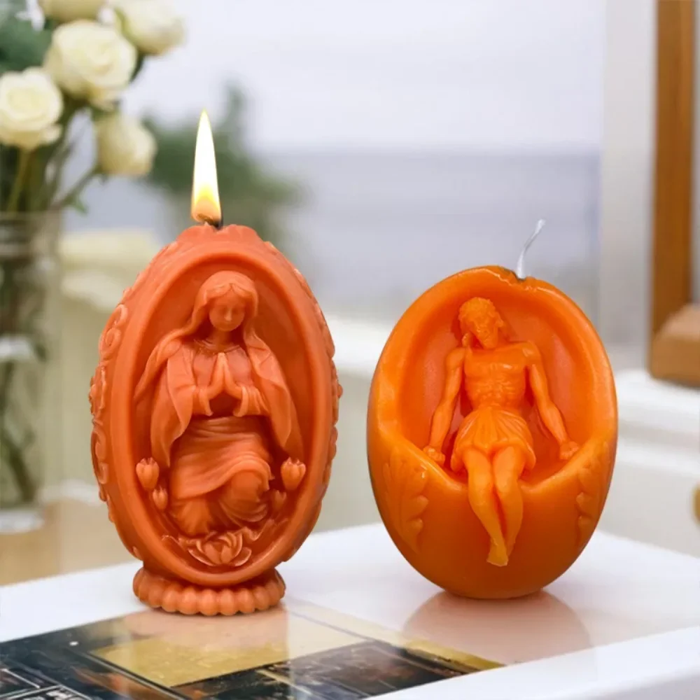 3D Jesus Egg Candle Silicone Mold DIY Virgin Mary Easter Egg Resin Mould Easter Egg Candle Gypsum Molds Home Decor