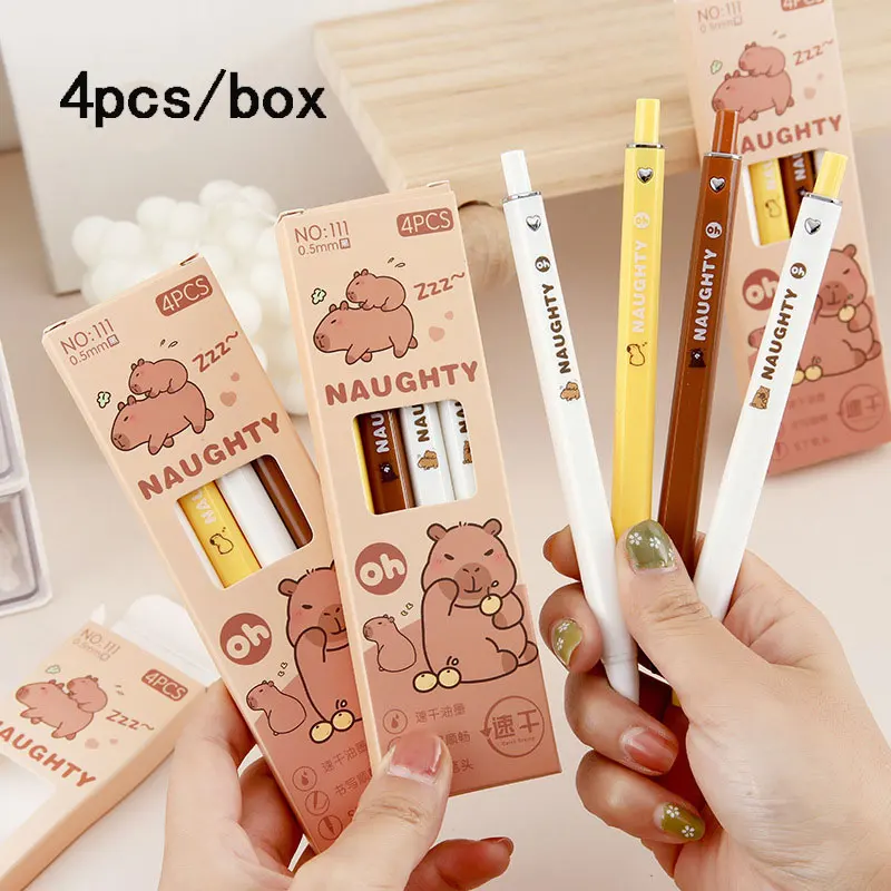 4 Stück löschbare Gelstifte mit Capybara-Thema, Spitze von 0,5 mm, mehrfarbiger Gelstift, perfekte Geschenkauswahl, Büro- und Schulbedarf