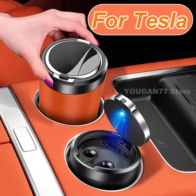 

Автомобильная пепельница для Tesla Model Y Model 3 Performance Model S Model Q 2025 Auto со светодиодной подсветкой Портативная съемная автомобильная пепельница