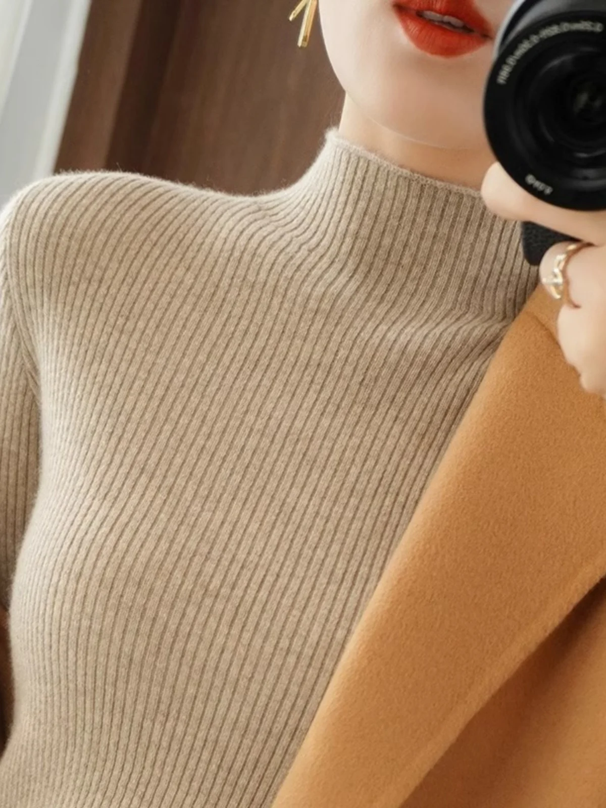 

Women's f-High Collar Long Sve Knitted Base irt Spring Season Inner Wear Tight Fit Crew Ne Sweater Versatile Sle