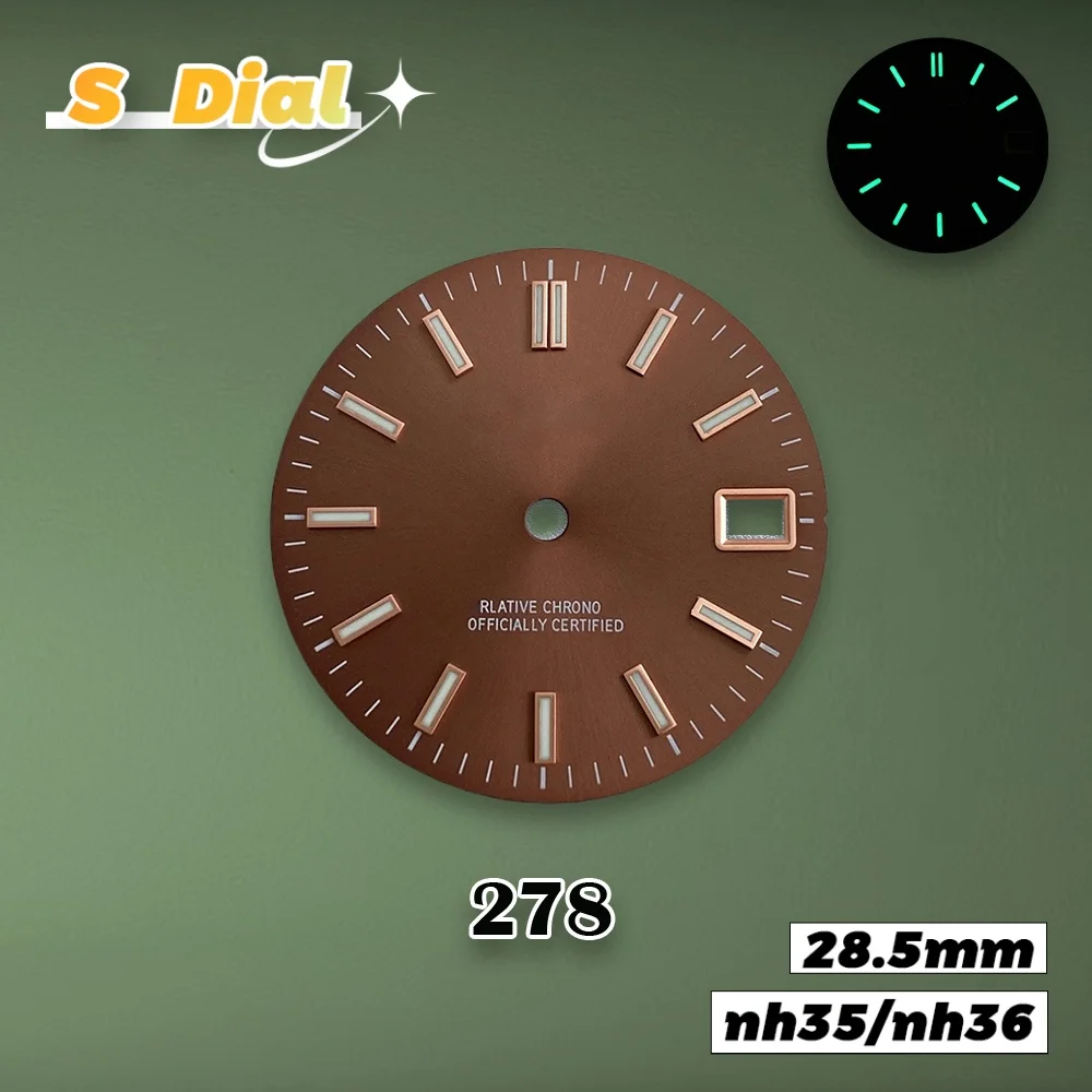 جديد 28.5 مللي متر S شعار journa-l أشعة الشمس الهاتفي صالح NH35/NH36/4R/7S اليابان حركة الأخضر مضيئة ساعة تعديل الملحقات #5