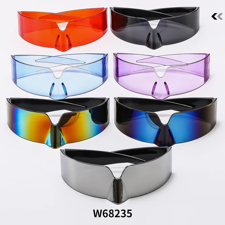 نظارات شمسية رياضية Y2k كبيرة الحجم بدون إطار لمهرجان الروك أداء قطعة واحدة قناع سايبر بانك نظارات شمسية U400