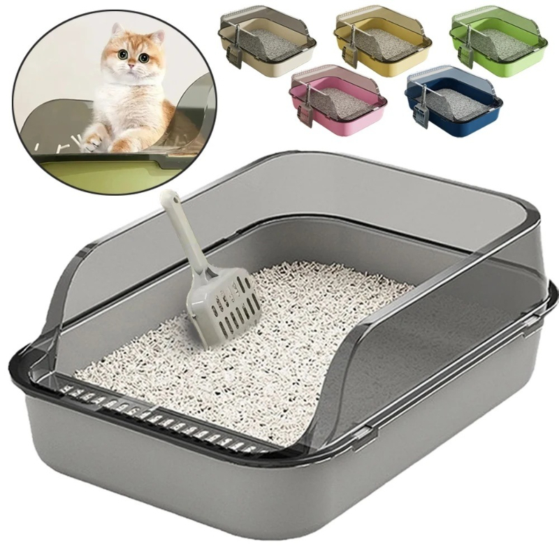 & The most popular Cat Litter Box Semi-Enclosed Splashproof Design PP Sandbox Pet Bedpans for Multi-Cat Households Pet Supplie