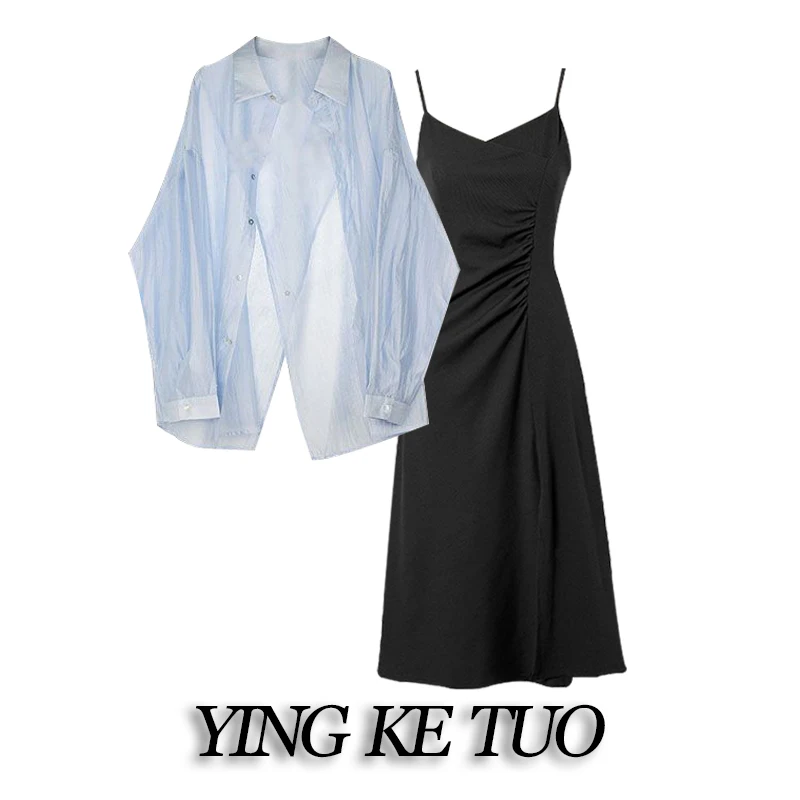 Spring 2025 New Arrival irt Sun Protection Waist-Cinching Asymmetrical Dr Faionable Maturi Sle Two-Piece Set